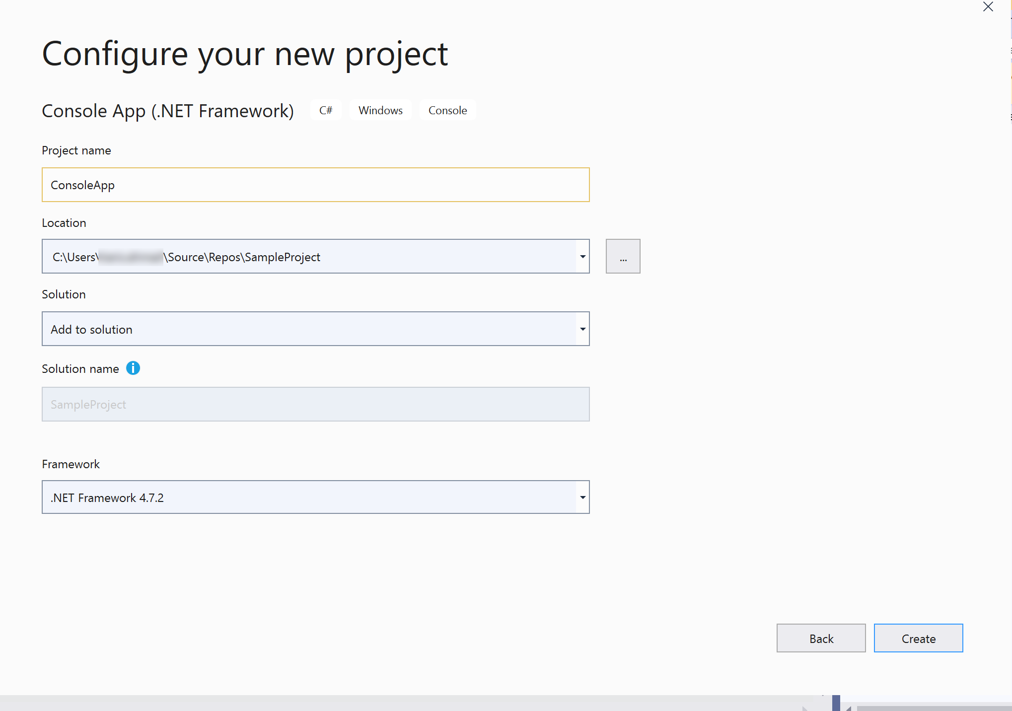 Configure new project in Visual Studio