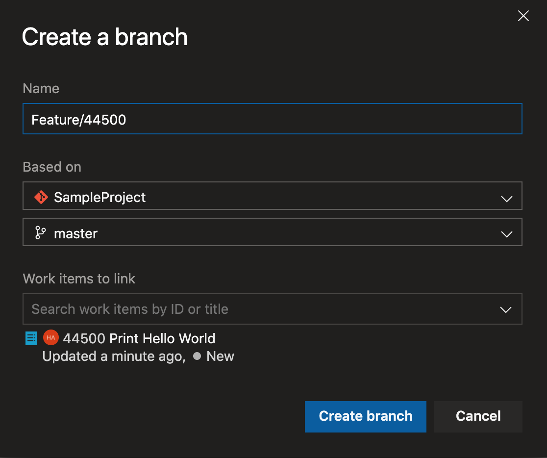 Create a branch pop-up